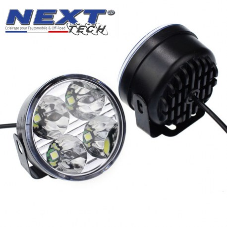 Feux de jour rond 65mm 4 LED pour voiture, moto et quad - Next-Tech® Feux de jour rond 65mm 4 LED pour voiture, moto et quad - Next-Tech®