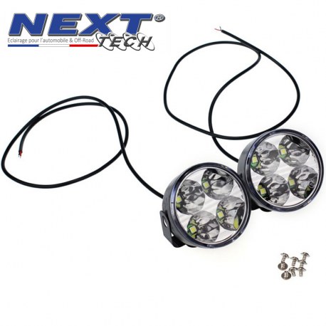 Feux de jour rond 65mm 4 LED pour voiture, moto et quad - Next-Tech® Feux de jour rond 65mm 4 LED pour voiture, moto et quad - Next-Tech®