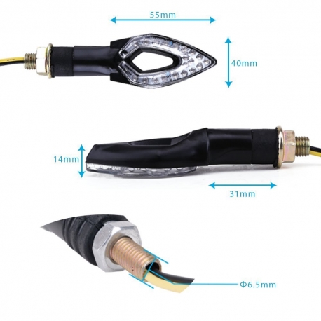 Clignotant à Leds LOSANGE universel pour moto scooter et quad Next-Tech® Clignotant à Leds LOSANGE universel pour moto scooter et quad Next-Tech®