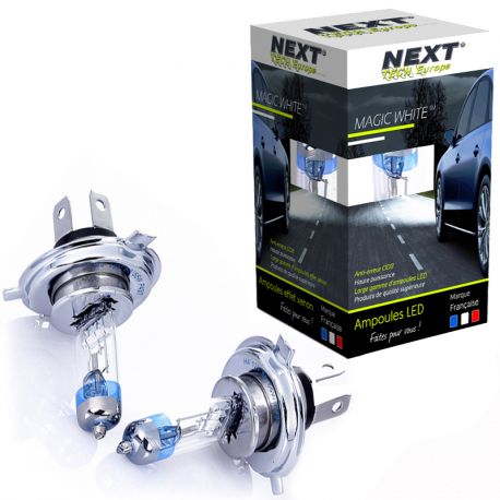 Ampoules H4 55W effet xenon - Magic White 5000K - Next-Tech® Ampoules H4 55W effet xenon - Magic White 5000K - Next-Tech®