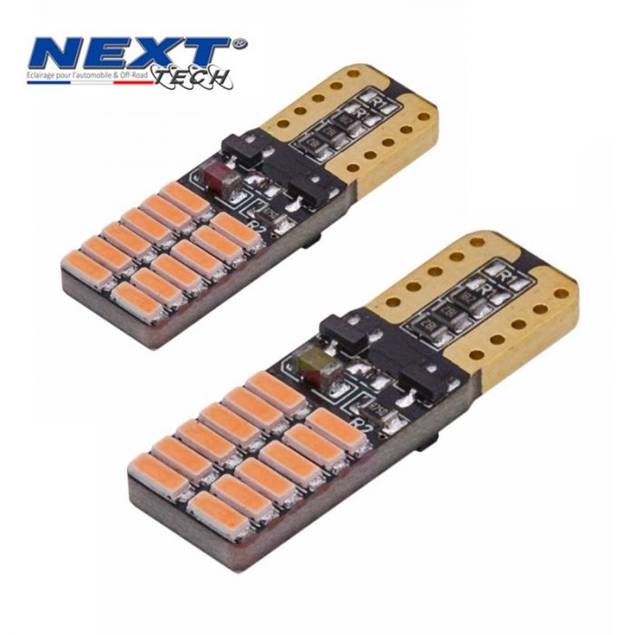 T10 W5W LED orange Canbus - anti erreur ODB - plates