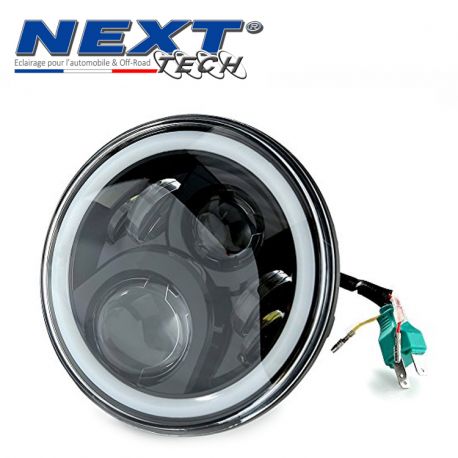 Phare LED rond 180mm pour moto FULL LED avec feux de jour - Noir Phare LED rond 180mm pour moto FULL LED avec feux de jour - Noir