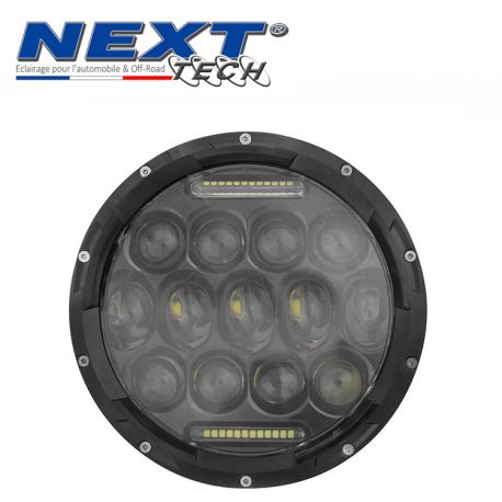 Phare LED rond 180mm 75W pour moto FULL LED avec feux de jour - Noir Phare LED rond 180mm 75W pour moto FULL LED avec feux de jour - Noir