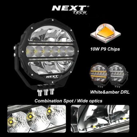 Feu LED longue portée 4x4 et camion avec feux de position blanc et orange Feu LED longue portée 4x4 et camion avec feux de position blanc et orange
