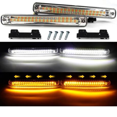 Bande LED DRL Ultra Mince Pour Voiture – Feux De Jour Blanc + Clignotant Jaune – Flexible, Coupable Tous Les 3 Cm