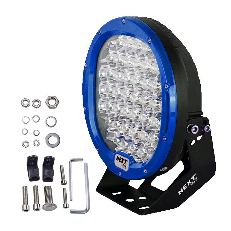 Phare LED 4x4 et camion 230mm 185W 12v - 24v avec cerclage bleu Phare LED 4x4 et camion 230mm 185W 12v - 24v avec cerclage bleu