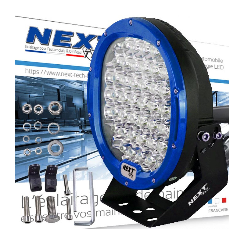 Phare LED 4x4 et camion 230mm 185W 12v - 24v avec cerclage bleu Phare LED 4x4 et camion 230mm 185W 12v - 24v avec cerclage bleu