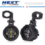 Feux LED moto double optique 12V 50W avec câbles et supports tubulaire