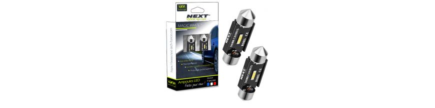 Veilleuse ampoule de type navette C7W SMD CANBUS anti-erreur de couleur blanc, composé de LED pour un éclairage puissant.
